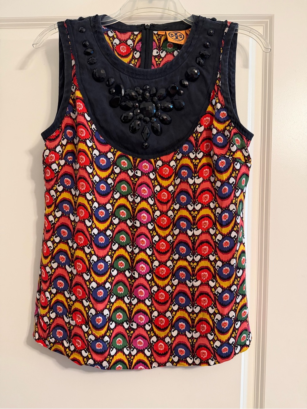 Tory Burch Multicolor Beaded Yoke Sleeveless Camisole